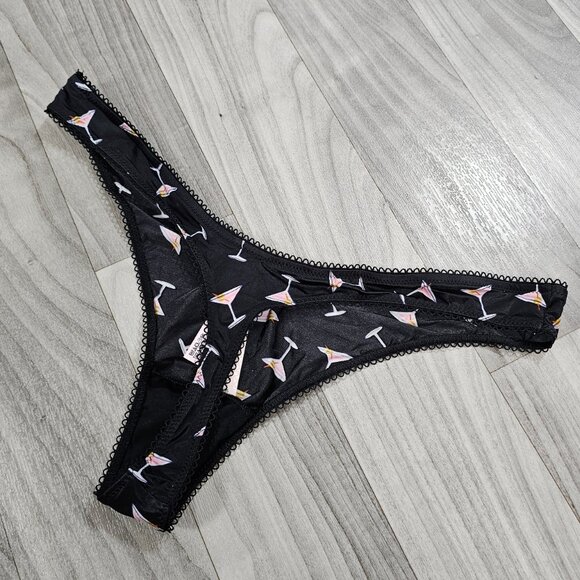 Victoria's Secret VERY SEXY High Leg Thong Panty, Black w Cocktail Glasses, M - Picture 2 of 4
